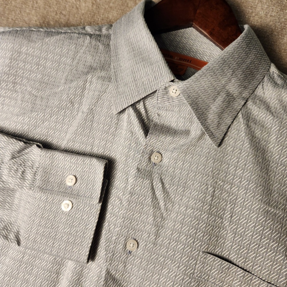 Sette Ponti Button Down Shirt Mens XL Grey Excellent Textured Geometric Cotton
